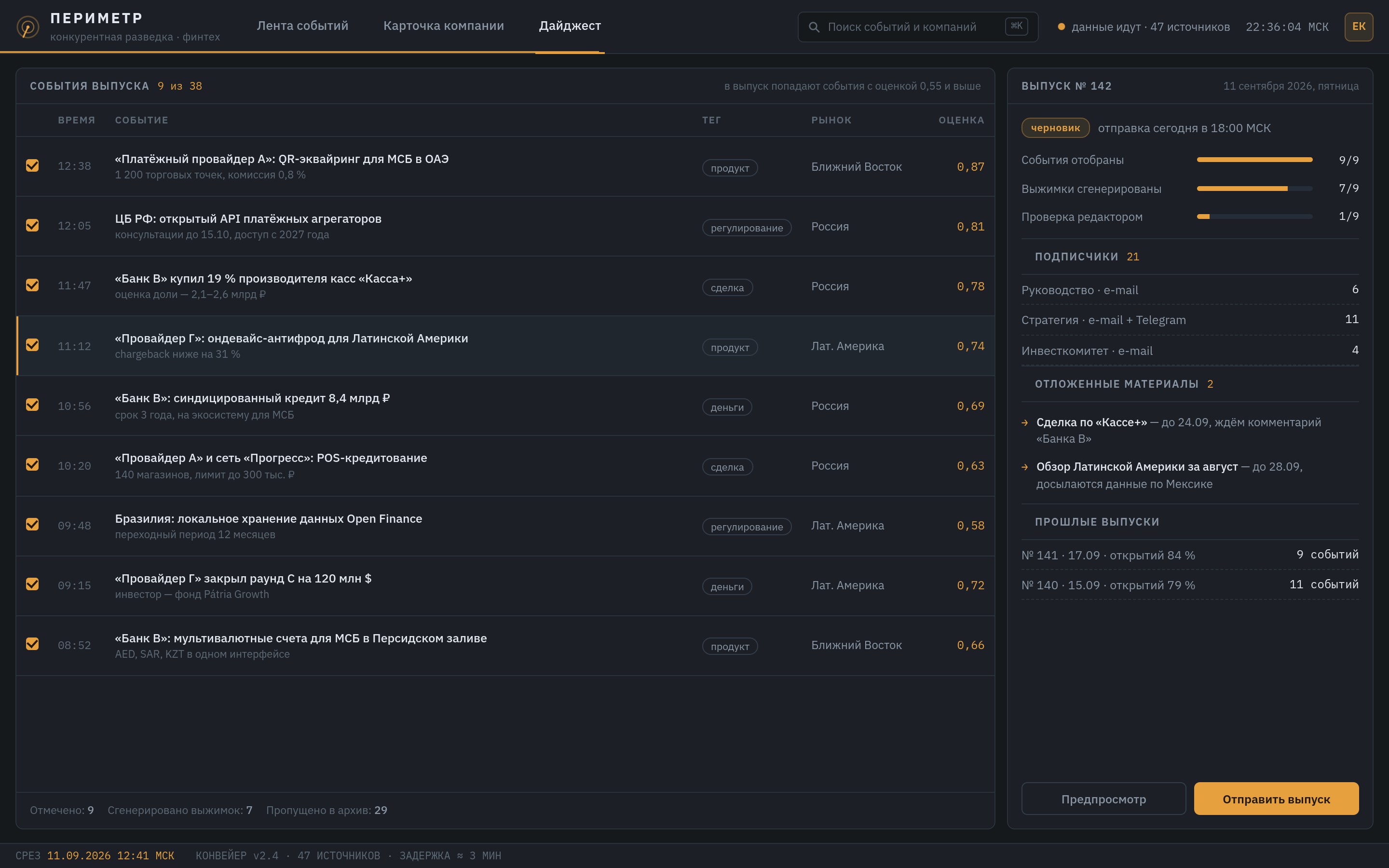 Карточка компании: события, связанные с конкурентом, и их источники